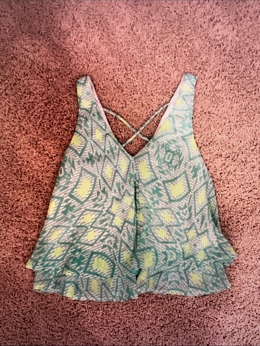 Lush Green and Yellow Geometric Crisscross Crop Top